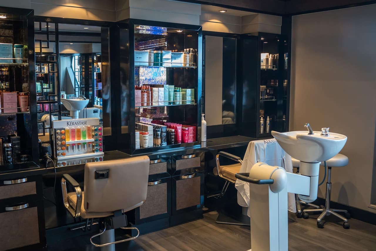 Row of barber stations and mirrors